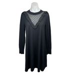 Ann Taylor LOFT Black Polka Dot Mesh Ruffles Long Sleeve Midi Sweater Dress Sz M Photo 1