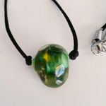 Hand Crafted Necklace Green Glass Bead Silk Cord Photo 3