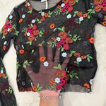 Urban Outfitters  Sheer Floral Embroidered Long Sleeve Crop Top Women’s XS Black Photo 2
