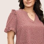 Bloomchic Womens Polka Dot V Neck Ruffle Trim Blouse Watermelon Red 22-24 Photo 2