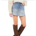 Free People We The Free Distressed Light Wash Button Front Jean Skirt Size 26 Photo 2