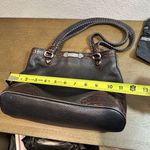 Brighton Leather Shoulder Purse 2 Compartments. Embossed Croc Skin. Blk/ Brown Photo 10