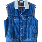 Claiborne Vintage denim vest flannel lined with corduroy collar small Blue Photo 0