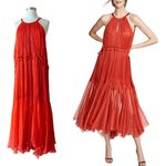 MARIA LUCIA HOHAN Maella Silk Tent Dress Red Chiffon Ruffled Plisse Halter Gown Size 10 Photo 2