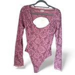 Free People  bodysuit NEW Long Sleeve Floral lace intimately pink large Photo 0