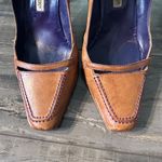 Manolo Blahnik Pumps Beige Camel Brown Leather Purple Stitching Shoes 37 Photo 7