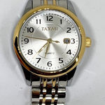 Taxau women classic date watch silver gold tone 34mm round quartz 7.5” running Photo 0