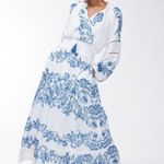 Chico's Blue White Floral Blouson Maxi Flowy Dress Photo 4
