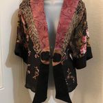 Spencer Alexis deep V neck Embroidered Floral lace sheer frog closure kimono cardigan asian style top blouse jacket placket Whimsygoth boho fairycore boho bohemian arsty vintage 80s Multi Size L Photo 0