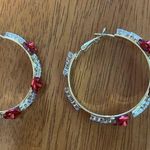 SheIn Gold and Red Rose Hoop Earrings Photo 3