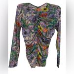 Johnny Was  Floral Mesh Ruched Long Sleeve Top - Boho Vibrant Print small NWT Photo 2