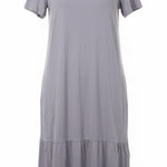 LOGO By Lori Goldstein  Dress Gray‎ Midi Womens Medium Short Sleeve Tiered Casual Photo 0