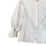Beulah White Pleated Puffy Blouson Sleeve Cotton High Neck Blouse Size Small Photo 1