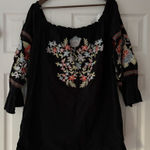 Free People  Fleur Du Jour Embroidered Black Off The Shoulder Dress Small EUC Photo 0