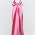 ZARA  long dress maxi hot pink satin lingerie evening party wedding holiday Photo 5
