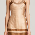 BCBGMAXAZRIA  Bronze‎ & Champagne Satin Bandage Cocktail Dress Photo 0
