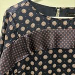 Banana Republic  100% Silk Foulard Long Sleeve Shift Mini Dress Blue Red Ruffle Photo 5