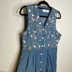 STONYBROOK Large Denim Embroidered Floral Vintage Button Front Midi Dress Women Blue Photo 1