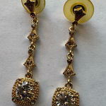 Vintage Elegant Gold Drop Earrings with rhinestones, 2” Photo 0