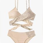 Beige & Black 2 Piece Ribbed Wrap V Neck Colorblock Criss Cross Tie Bac… Size M Photo 13