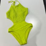 Aerie NWT Neon Green Jacquard Cut Out String One Piece Swimsuit Size Med Photo 11