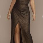 DB Studio evening dress size 4 Bronze Gold glitter shimmer Cowl neck high slit Brown Photo 0