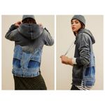 Free People NWT x Tricia Fix Zuma Denim Mix Hooded Sweatshirt Size Small Photo 2