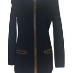 LAUREN RALPH LAUREN Black Cotton Knit Jacket Brown Faux Suede Trim Size Medium Photo 0