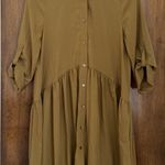 ZARA Woman Khaki Olive Green drop waist high neck roll tab sleeves mini Dress XS Photo 8