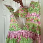 Lilly Pulitzer  Strapless Floral monkey Cotton Midi Dress Pink Green Size 6 Photo 4