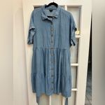 Torrid  Sky Blue Mini Chambray Tiered Shirt Dress Plus Size 1X Western Chic Photo 3