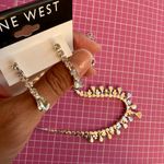 Nine West  Silver Necklace 16+3” and Earring Set diamonds paved Photo 2