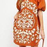 Free People Fiona Mini Dress Deep Ochre Combo Embroidered back tie boho sz m Photo 0