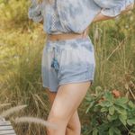 Ocean Drive Crochet Trim Shorts by  - Blue & White Tie Dye Photo 0