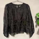 NWT COTTON BLEU SHEER FLOWY TIERED PLAID PRINT BLACK DRESS TOP CUFF SLEEVES SZ M Size M Photo 1