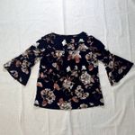 Dress Barn | Black Floral Peasant Top | Large Photo 1