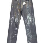 ZARA Metallic Silver Straight Leg Jeans Size 4 Photo 5