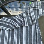 AQUA Striped One Shoulder Ruffle Mini Dress in Gray/White - Large Photo 13