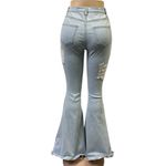 Loverly Fit Denim Extreme Flare Distressed Raw Hem Light Wash Blue Jeans Size 11 Photo 1