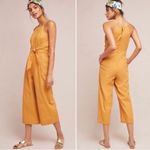 Greylin  Anthropologie Yellow Gold Tied Linen Cropped Wide Leg Jumpsuit Small Photo 1