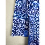 J. McLaughlin  Catalina Cloth‎ Top Sz L Floral Paisley Patchwork Blue 3/4 Sleeve Photo 3