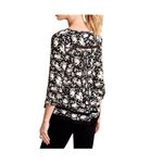 Anthropologie Maeve Celyn Floral Lace Trim Peasant Top Women Size 10 Black White Photo 2