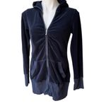 Juicy Couture Navy Velour Ruched Front Zip Up Hoodie Photo 4