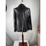 Ellen Tracy Womens Black Leather Zip Front Jacket Size L Funnel Collar Old Money Photo 4