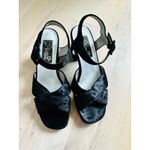 90s Black Velvet Heels Size 9.5 Retro Formal Block Heels Open Toe Photo 1
