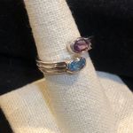 Sterling Silver Fluted Blue Topaz and Amethyst Ring Sz 7.5 - 8.5 Photo 3