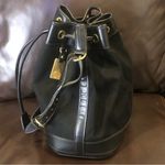 Dooney & Bourke DOONEY BOURKE Black Leather Nylon Drawstring Adjustable Bucket Shoulder Bag VTG Photo 1