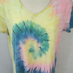 None Tie dyed women’s medium tee shirt Pink Yellow Blue‎ Green V Neck Photo 0