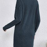 Navy Blue Striped Turtleneck Knit Dress Photo 1