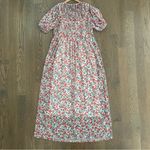 ZARA Floral Print Tulle Mesh Sheer Ruffle Maxi Dress in White, Red, Green Small Photo 7